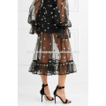 Señora de la moda bordada de tul negro Summer Midi Skirt Fabricación venta al por mayor de las mujeres ropa de moda (TA0021S)